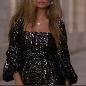 ZARA Black sequined balloon sleeves mini dress